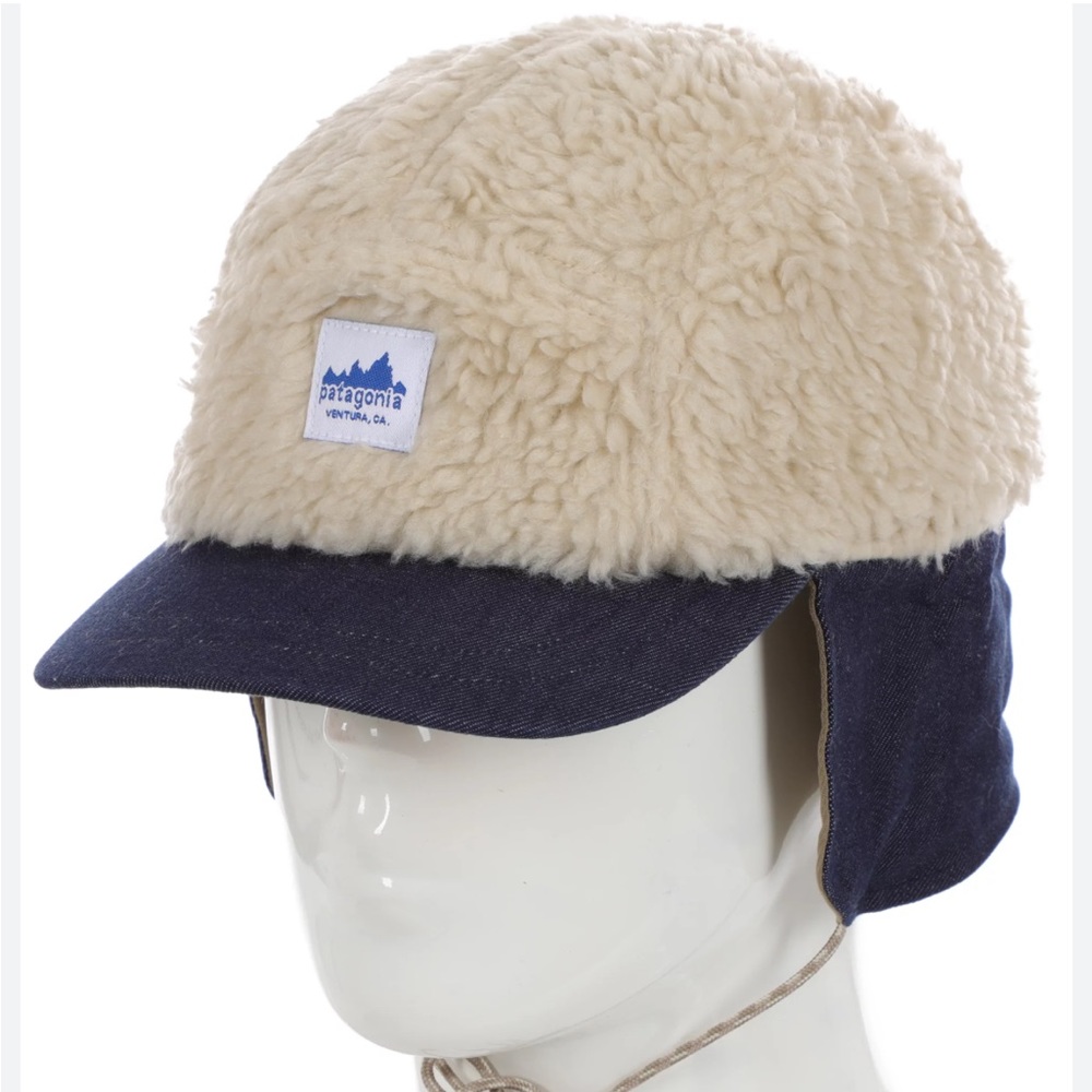 *SOLD* Patagonia Range  Polyester Earflap Logo Cap Cream / Beige